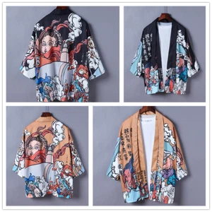 Men Japanese Women Kimono Jacket Cardigan Coat Yukata Loose Haori Unisex Casual - Picture 1 of 7