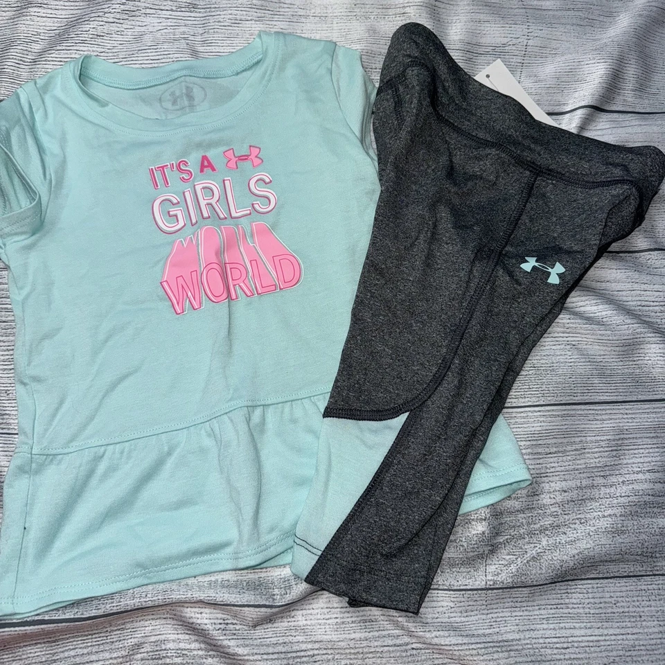 Under Armour Toddler Girls 2T Girls World Capri Outfit Set Blue Gray NEW - Image 1 of 1