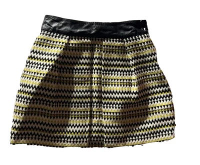 "Falda de tweed Milly New York talla 0 mezcla de lana cuero cremallera longitud 17"" #E" Foto 1 de 4