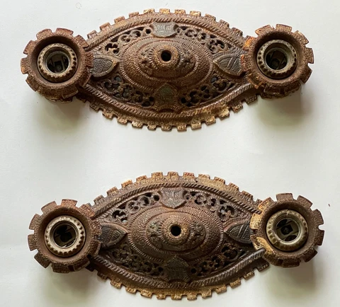 2 Antique 20's-30's Cast Metal Art Deco Victorian Nouveau Ceiling Light Fixture Cover