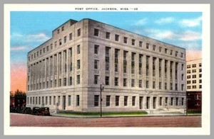 Jackson Mississippi Post Office Autos Straßenansicht c1930 UDB UNP Leinen Postkarte - Bild 1 von 2