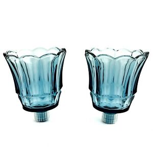 Vintage Dusty Blue Scallop Glass Peg Votive Candle Holder Sconce Cup 3.5” Lot 2 