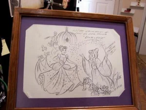 Original Disney Park Hand Drawn Art signed "93 Cinderella & Mice & Pumpkin - Picture 1 of 6
