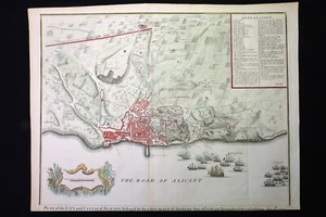 Grabado. Plano de la ciudad de Alicante. Guerra Sucesión. Coloreado. Engraving. - Imagen 1 de 10
