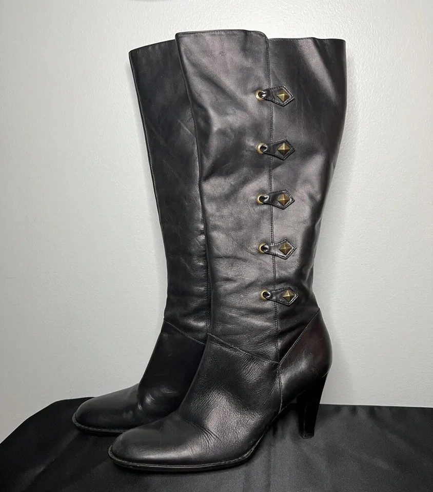 De Colección Nina Botas de Tacón Negras Rosa Parte Inferior Cremallera Lateral Completa Adornadas Para Mujer Talla 8M Foto 1 de 4