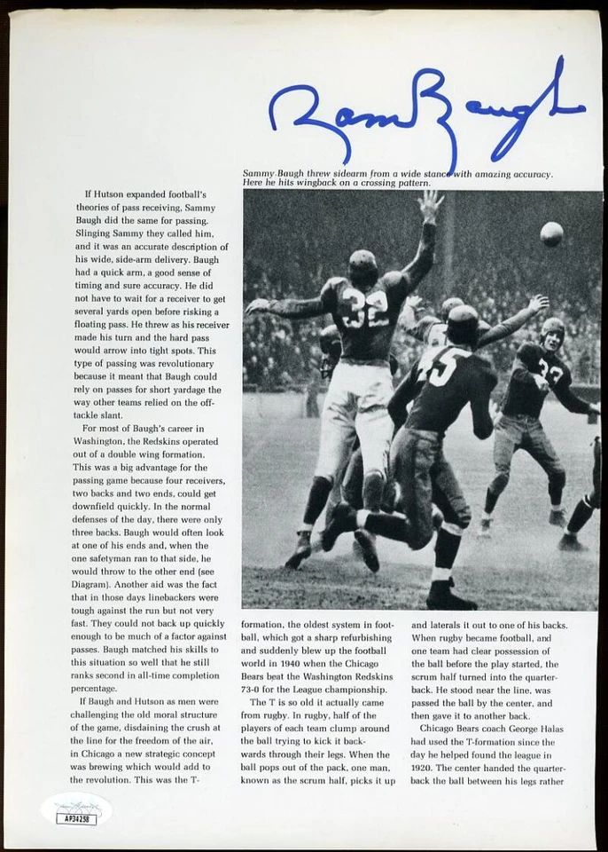 Sammy Baugh Autographed Signed Magazine Sheet  JSA Authentic - Image 1 of 1