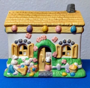 Frühling Hasenhaus Vintage 90er Pacific Rand handbemalt Keramik elektrisch beleuchtet - Bild 1 von 5