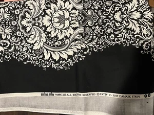 Michael Miller Black & White Damask Stripe Cotton Fabric Approx 3+ Yards Piece - Picture 1 of 4