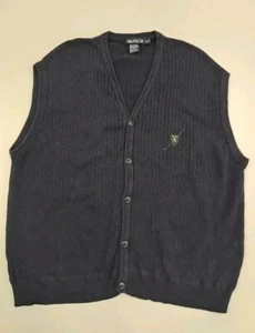 Vtg Nautica Golf Men's Sleeveless Cable Sweater Vest Navy Button Down Size Med - Picture 1 of 8