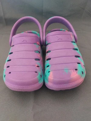 Rugged Shark Toddler Girl Purple, Teal, Pink Crocs Clog Sandals Size 8 - Image 1 of 4
