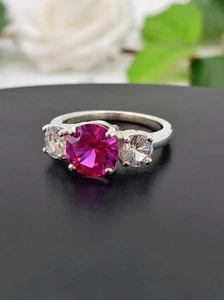 2.50 Ct Round Cut Natural Ruby & Diamond Engagement Ring 14K White Gold Size 4 5 - Picture 1 of 7