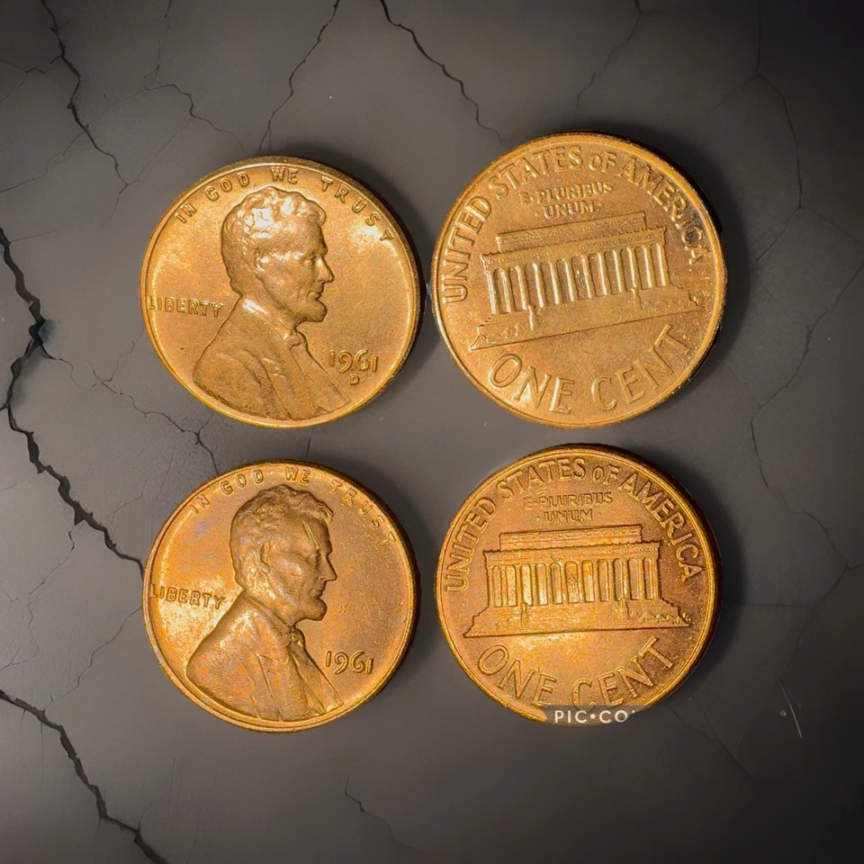 RARE! 1961 & 1961D Memorial Pennys, Red Double Die Error - Image 1 of 1