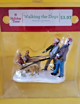 Estatuilla de pueblo navideño vintage Holiday Time Walking The Dogs Foto 1 de 3