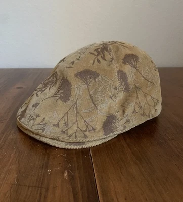 Goorin Bros Corduroy Newsboy Cap Size L Tan Floral Printed Flat Hat Made In USA - Image 1 of 4
