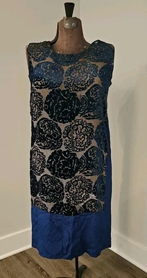 Antiguo Vestido Vintage Años 20 Azul Burnout Terciopelo Seda Gasa Aleta Era COMO ESTÁ Foto 1 de 4