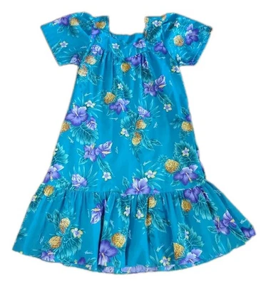 Nuevo Vestido Floral Hawaiano Hirizon De Colección Talla XL Verde Azulado con Piñas Hibisco Púrpura Foto 1 de 4