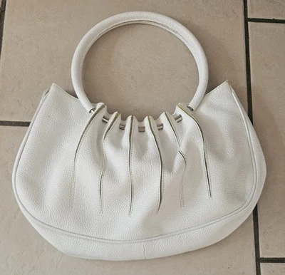 Cats Madrid Purse Genuine Leather Made In Spain Handbag White Pleated Design - Image 1 of 4