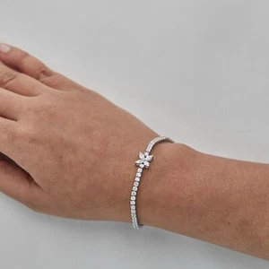 4.43CT IGI Certified Lab Grown Diamond 7" Floral Tennis Bracelet 10K White Gold - Picture 1 of 8
