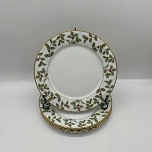 4 Noritake Holly and Berry Gold Dinner Plates - Legendary By Noritake Plate Set - Picture 1 of 14