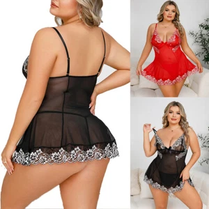 Plus Size Womens Sexy Lingerie Sheer Mini Dress Sleepwear Nightwear Babydoll US - Picture 1 of 32