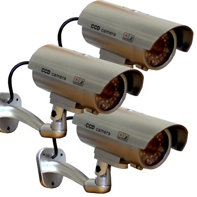 3x Dummy Security Camera Fake Waterproof LED Light Home Surveillance Outdoor  - Image 1 of 4