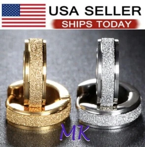 Huggie Hoop Earrings Gold Silver Stainless Steel Men Women - Pair - Picture 1 of 5