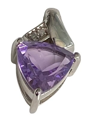 STS 纯银 925 紫水晶钻石吊坠三角厚篮子 3/4 — 第 1/4 张图片