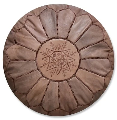 Moroccan Leather Pouf Full Brown - Delivered Stuffed, Ottoman, Footstool - Image 1 of 4