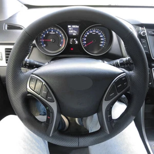 Schwarz Lenkrad Leder Lenkradbezug fits Hyundai Elantra 2011-16 Avante i30 12-16 - Picture 1 of 8