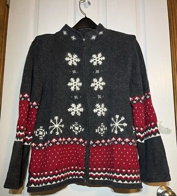 Cardigã feminino Guide Series com zíper frontal XL floco de neve cinza/branco/vermelho - Imagem 1 de 4