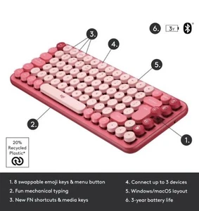 Logitech Pop Keys Wireless Mechanical Keyboard Heartbreaker | Rose - Brand new - Picture 1 of 11