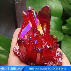 Red Aura Crystal Electroplate Titanium Quartz Cluster VUG Specimen Healing - Picture 1 of 6