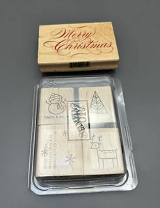 Christmas Themed Rubber Stamps Set Of 5 Snowman Reindeer Snowflake Chrstms Tree - Picture 1 of 9