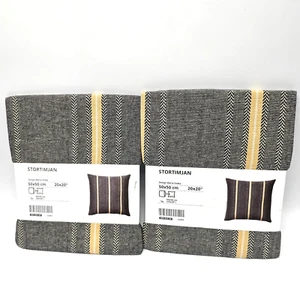 Ikea Stortimjan Cushion Pillow Cover Set 2 20x20" Grey Beige Stripes yellow New - Picture 1 of 5