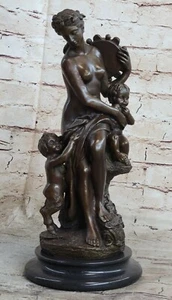 Unterzeichnet Mother Baby Romantic Bronze Mädchen Cherub Satyr Amor Akt Statue - Bild 1 von 7