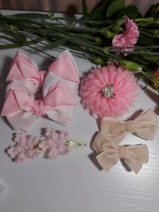 Lazos de cinta para el cabello en tonos rosas (juego). - Imagen 1 de 7