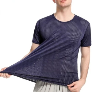 Herren Eis Seide Netz Tee T-Shirts Tops Shirt Kurzarm Gym Aushöhlen Baggy Basic - Bild 1 von 17