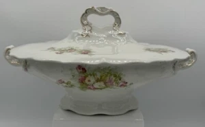 Oval Serving Dish John Maddock Sons Royal Vitreous Pink Floral Lidded - Picture 1 of 8