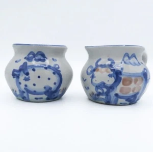 M A Hadley Pottery Cow Creamer Pig Sugar Bowl Signed Set 2 Signed - Picture 1 of 15