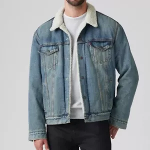 Levi’s Men’s Sherpa Trucker Jean Jacket Size XS Medium Wash Denim Fuzzy Warm - Picture 1 of 12