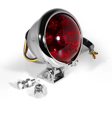 Rücklicht Bates Style Chrom Rot LED 12V Universal Bobber Chopper Custom Harley - Bild 1 von 4
