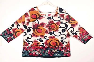 Top Monroe & Main Talla 2X Floral Cachemira Crema Granate Lentejuelas Doradas Manga 3/4 Foto 1 de 4