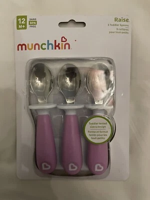 Munchkin 3 Toddler Pink Spoons BPA Free Hearts On Handle - Image 1 of 2