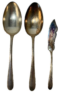 Master нож для масла и 2 сервировочные ложки GORHAM серебряное приглашение 1940 посеребренные - Изображение 1 из 4