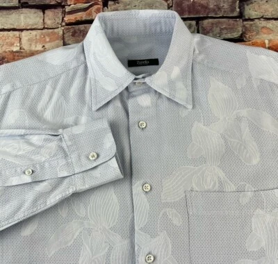 Camisa manga larga con botones diseño floral azul blanco M de Zanella Harold para hombre Foto 1 de 4