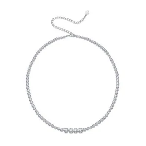 4mm Round Moissanite / Zircon Tennis Necklace 925 Sterling Silver Jewelry Gift - Picture 1 of 10
