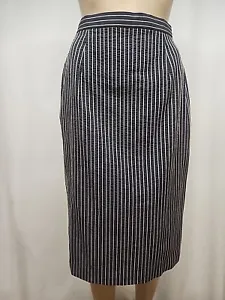 Oscar De La Renta Studio Vtg Cotton Pencil Skirt Midi Navy Striped Size 4 - Picture 1 of 7