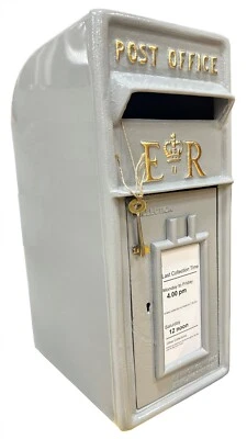 Cast Iron ER Royal Mail Post Box Postal Box Grey British Mailbox Replica - Image 1 of 4