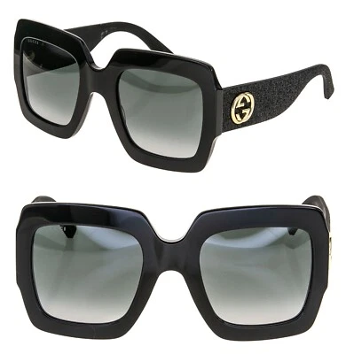 Gafas de sol GUCCI GLITTER 0102 de gran tamaño rectangulares de goma negras GG0102S 001 Foto 1 de 4