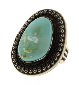9.75 - Natural Royston Turquoise Statement Ring By Navajo Artist Calvin Martinez - Picture 1 of 5